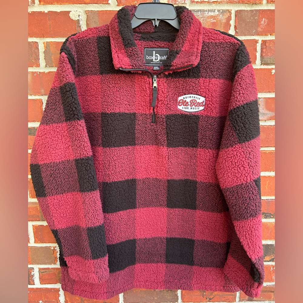 Grand Ole Opry Ole Red Buffalo Plaid Sherpa Quarter Zip 2XL Pullover Sweater Z6